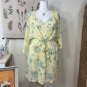 Y2k Floral Butterfly Babydoll Slip Dress & Robe Fairy Whimsy Romantic Coquette L
